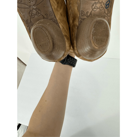 Think Strappy Distressed Leather Heels Sandals Equestrian Regency Boho Size 7 - Picture 10 of 14